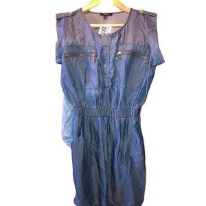 XOXO Denim Sleeveless Dress With Front Zipper Pockets & Elastic Waistband